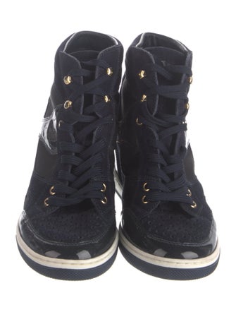 Louis Vuitton Monogram Pattern Suede Wedge Sneakers