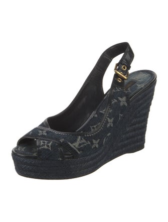 Louis Vuitton Denim Printed Slingback Sandals