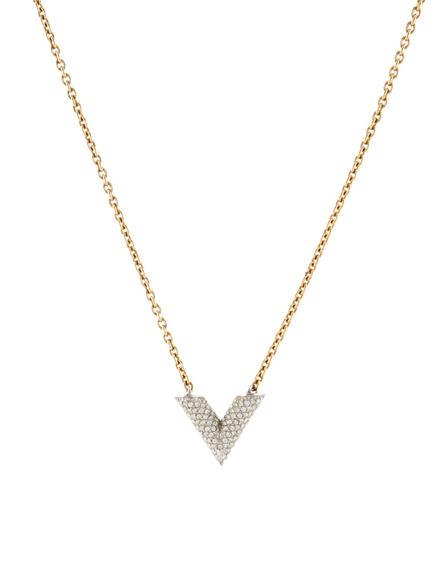 Louis Vuitton Crystal Essential V Pendant Necklace