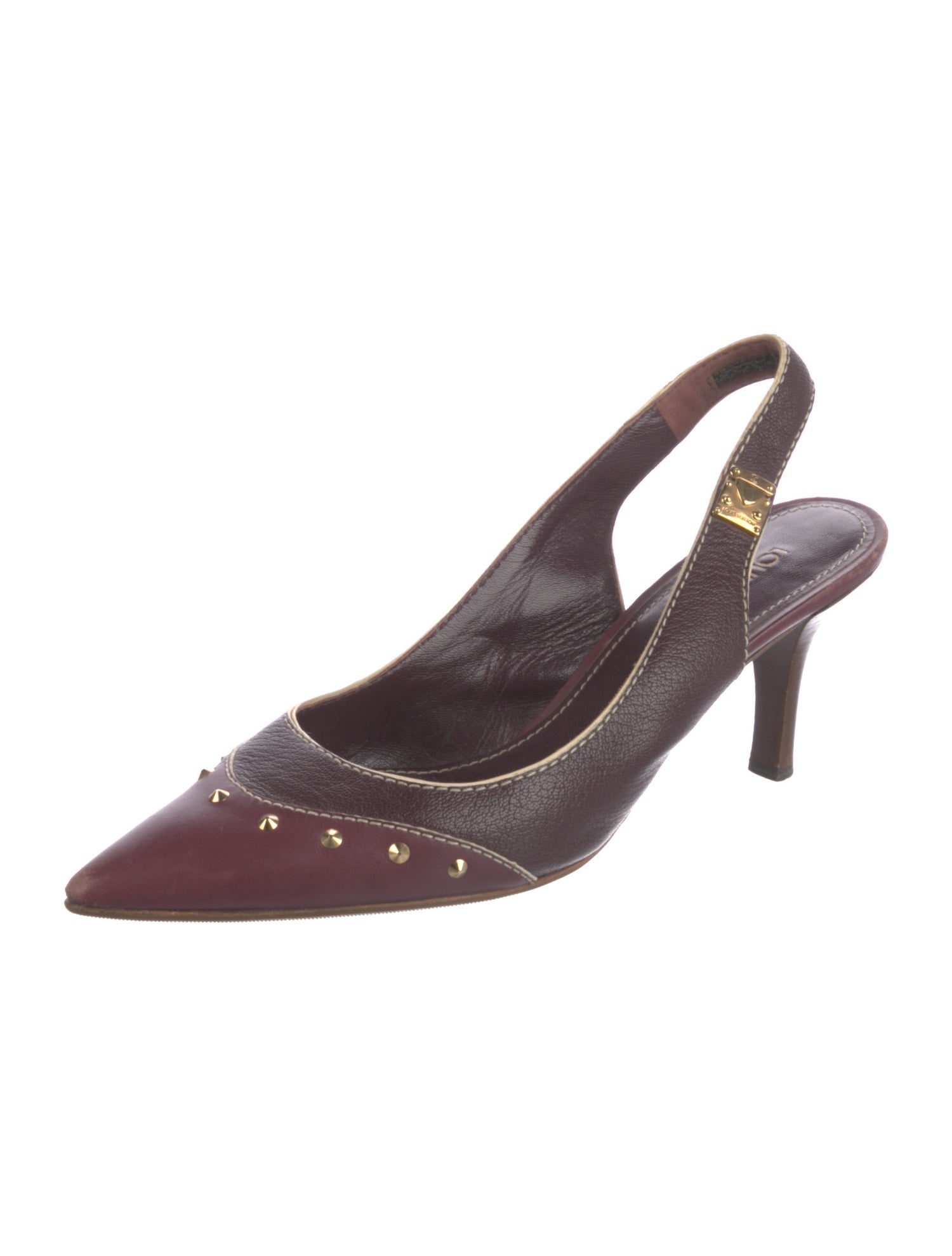 Louis Vuitton Leather Studded Accents Slingback Pumps
