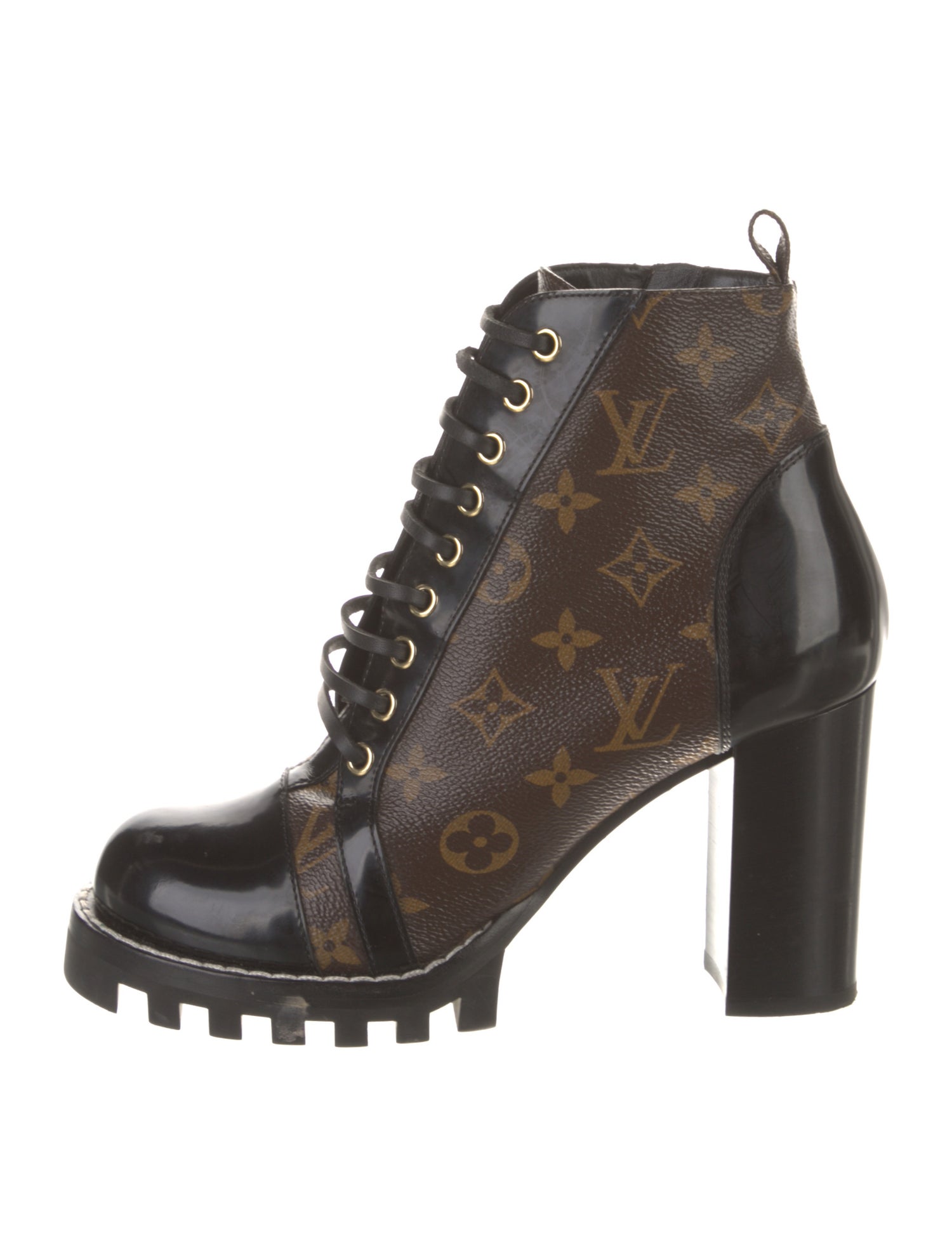 Louis Vuitton LV Monogram Leather Trim Embellishment Lace-Up Boots
