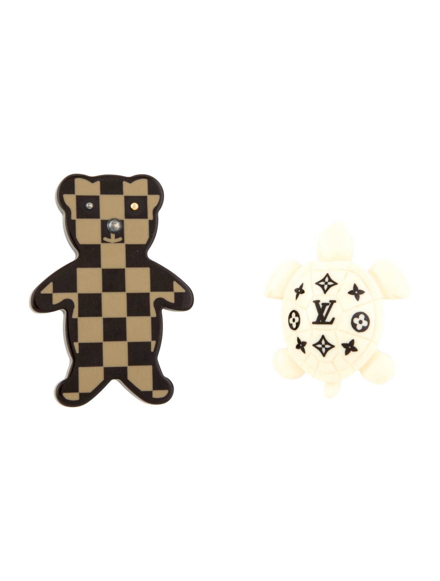 Louis Vuitton Resin Teddy Bear & Turtle Brooch Set