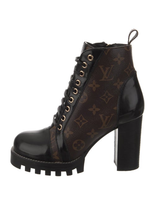 Louis Vuitton LV Monogram Leather Trim Embellishment Lace-Up Boots