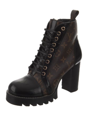 Louis Vuitton LV Monogram Leather Trim Embellishment Lace-Up Boots