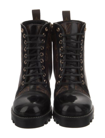 Louis Vuitton LV Monogram Leather Trim Embellishment Lace-Up Boots