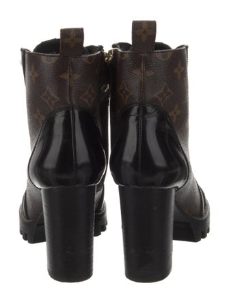 Louis Vuitton LV Monogram Leather Trim Embellishment Lace-Up Boots