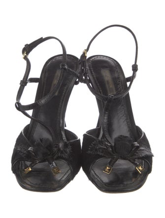 Louis Vuitton Ponyhair Leather Trim Embellishment T-Strap Sandals