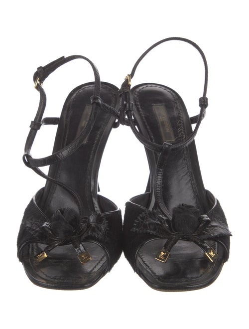 Louis Vuitton Ponyhair Leather Trim Embellishment T-Strap Sandals