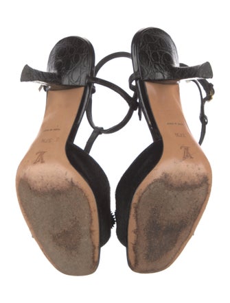 Louis Vuitton Ponyhair Leather Trim Embellishment T-Strap Sandals