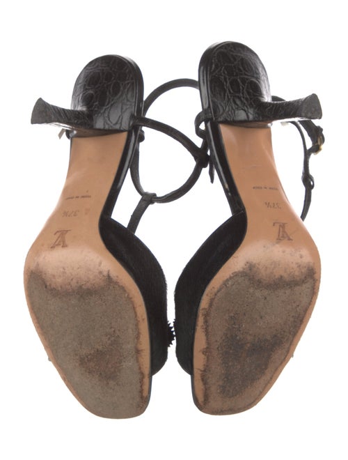 Louis Vuitton Ponyhair Leather Trim Embellishment T-Strap Sandals