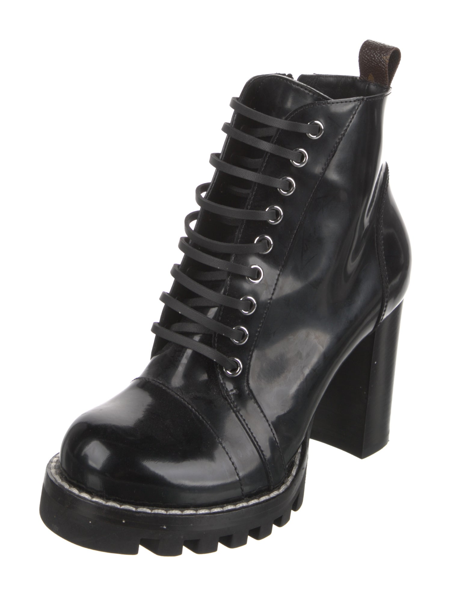 Louis Vuitton LV Monogram Patent Leather Lace-Up Boots