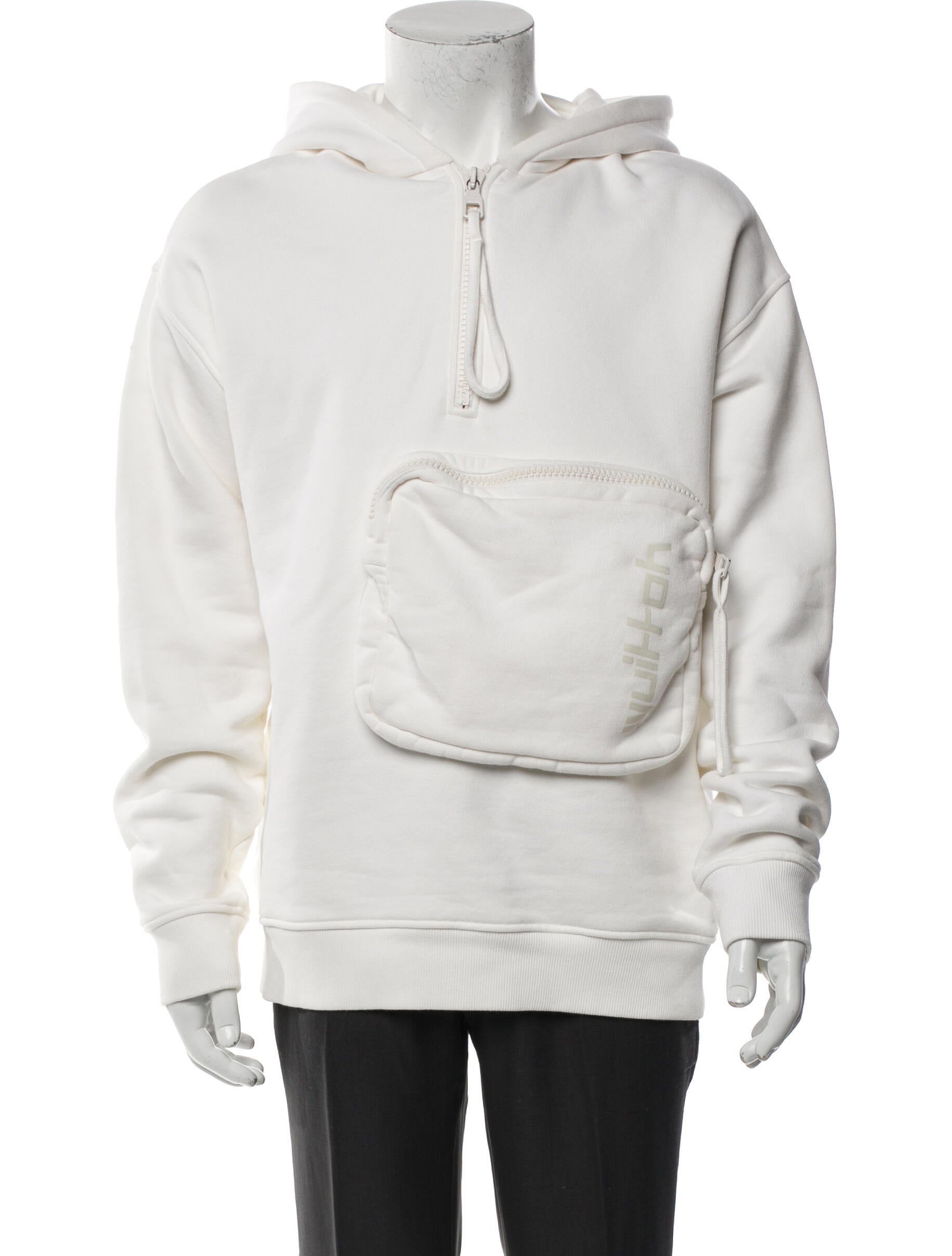 Louis Vuitton White Cotton 3D Patched Pocket Half-Zipped Hoodie