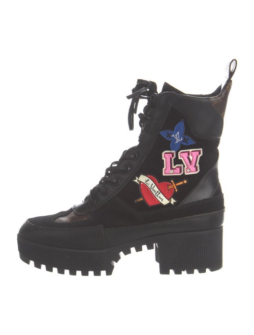Louis Vuitton Monogram Pattern Suede Combat Boots