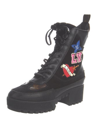 Louis Vuitton Monogram Pattern Suede Combat Boots