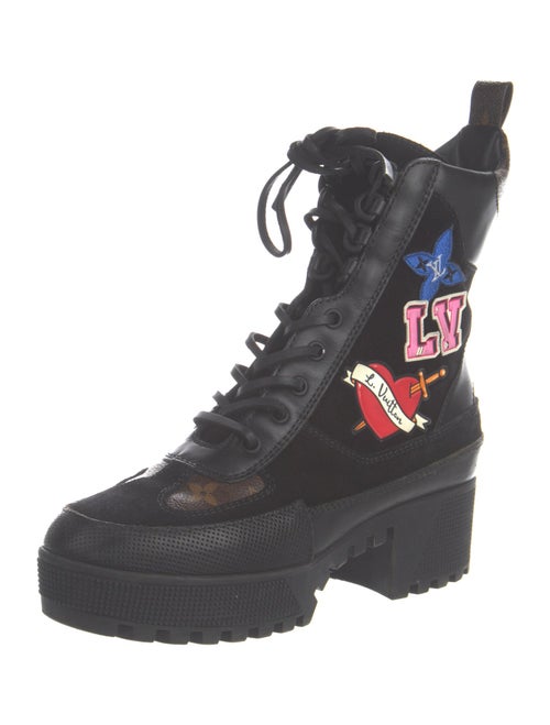 Louis Vuitton Monogram Pattern Suede Combat Boots