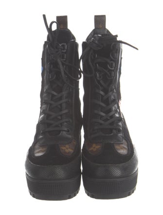Louis Vuitton Monogram Pattern Suede Combat Boots