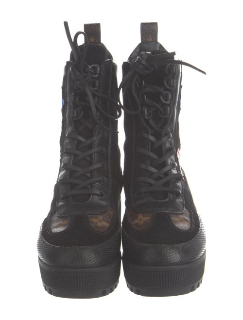 Louis Vuitton Monogram Pattern Suede Combat Boots