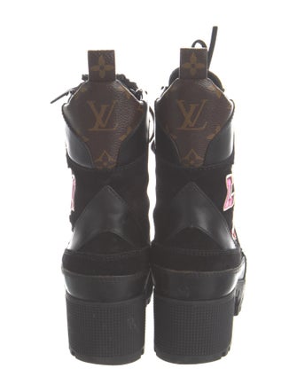 Louis Vuitton Monogram Pattern Suede Combat Boots