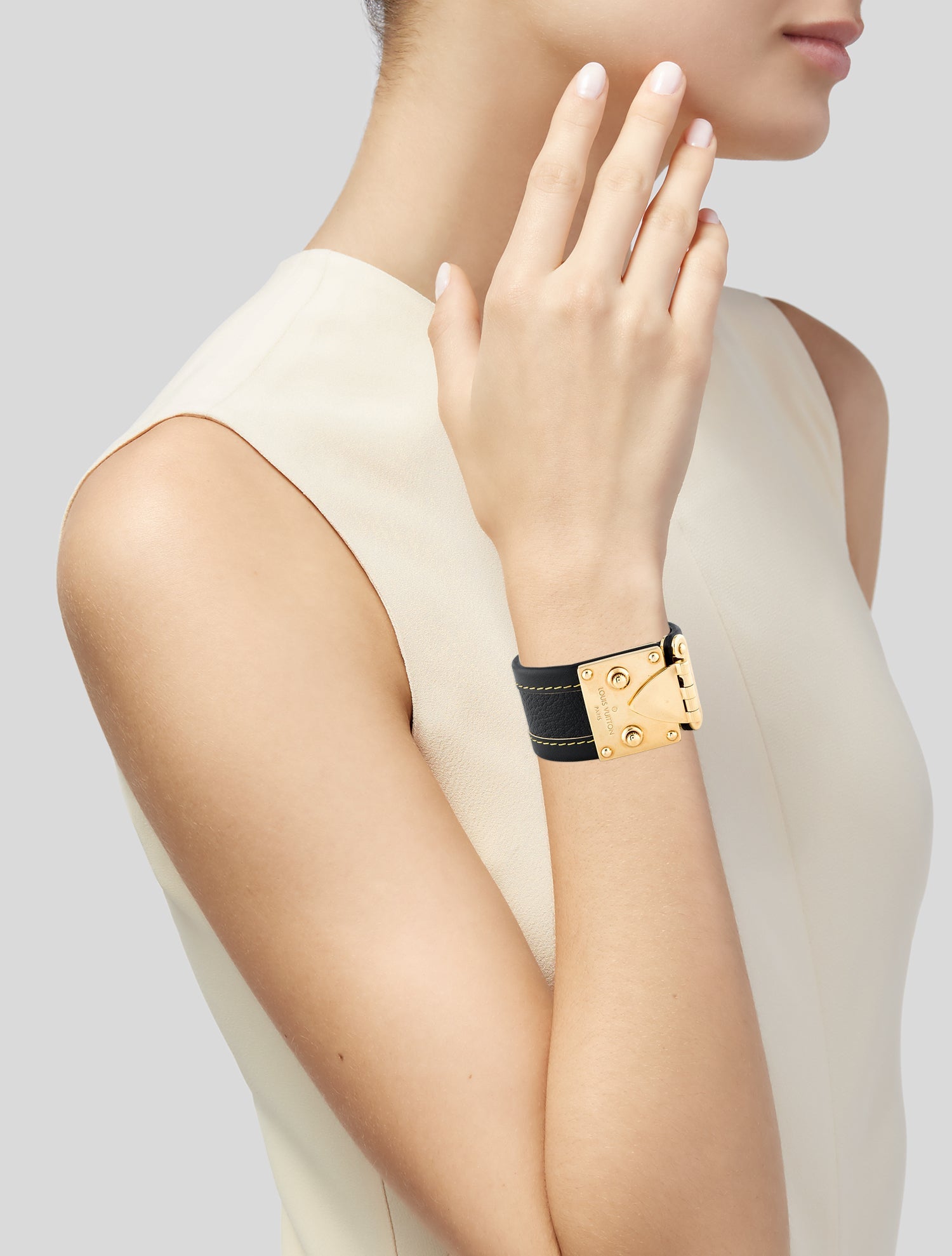 Louis Vuitton Leather Suhali Serrure Cuff Bracelet