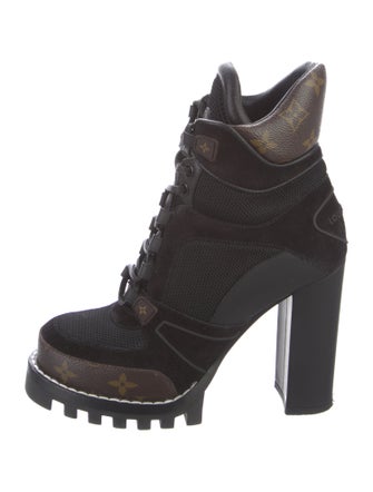 Louis Vuitton Monogram Pattern Mesh Lace-Up Boots