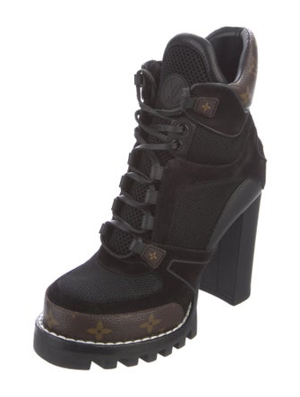 Louis Vuitton Monogram Pattern Mesh Lace-Up Boots