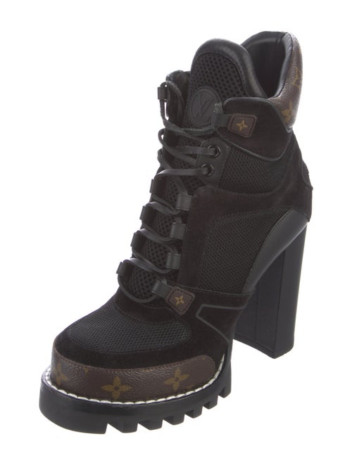 Louis Vuitton Monogram Pattern Mesh Lace-Up Boots
