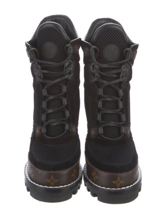 Louis Vuitton Monogram Pattern Mesh Lace-Up Boots