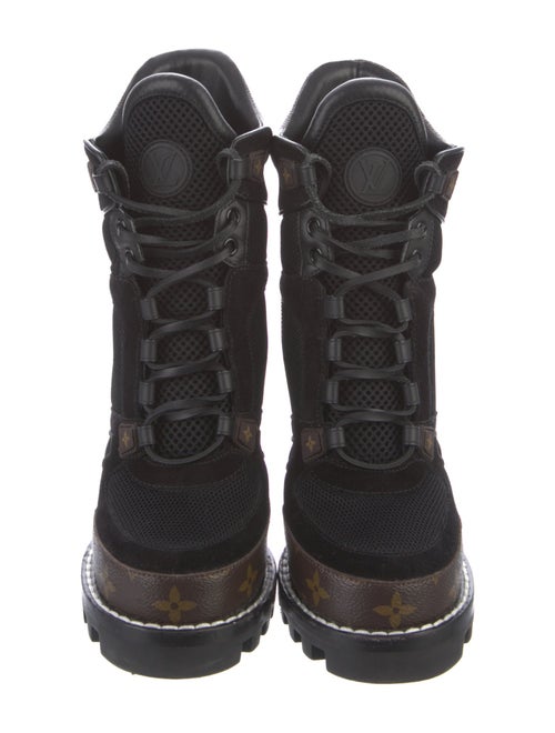 Louis Vuitton Monogram Pattern Mesh Lace-Up Boots
