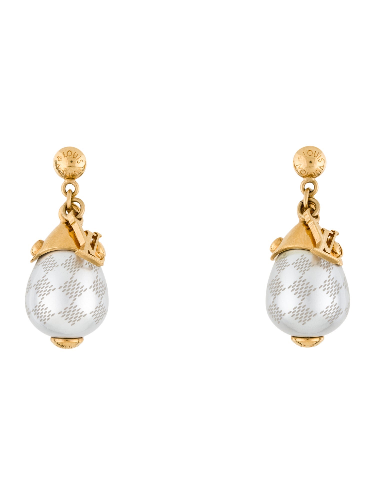 Louis Vuitton Faux Pearl Damier Perle Drop Earrings