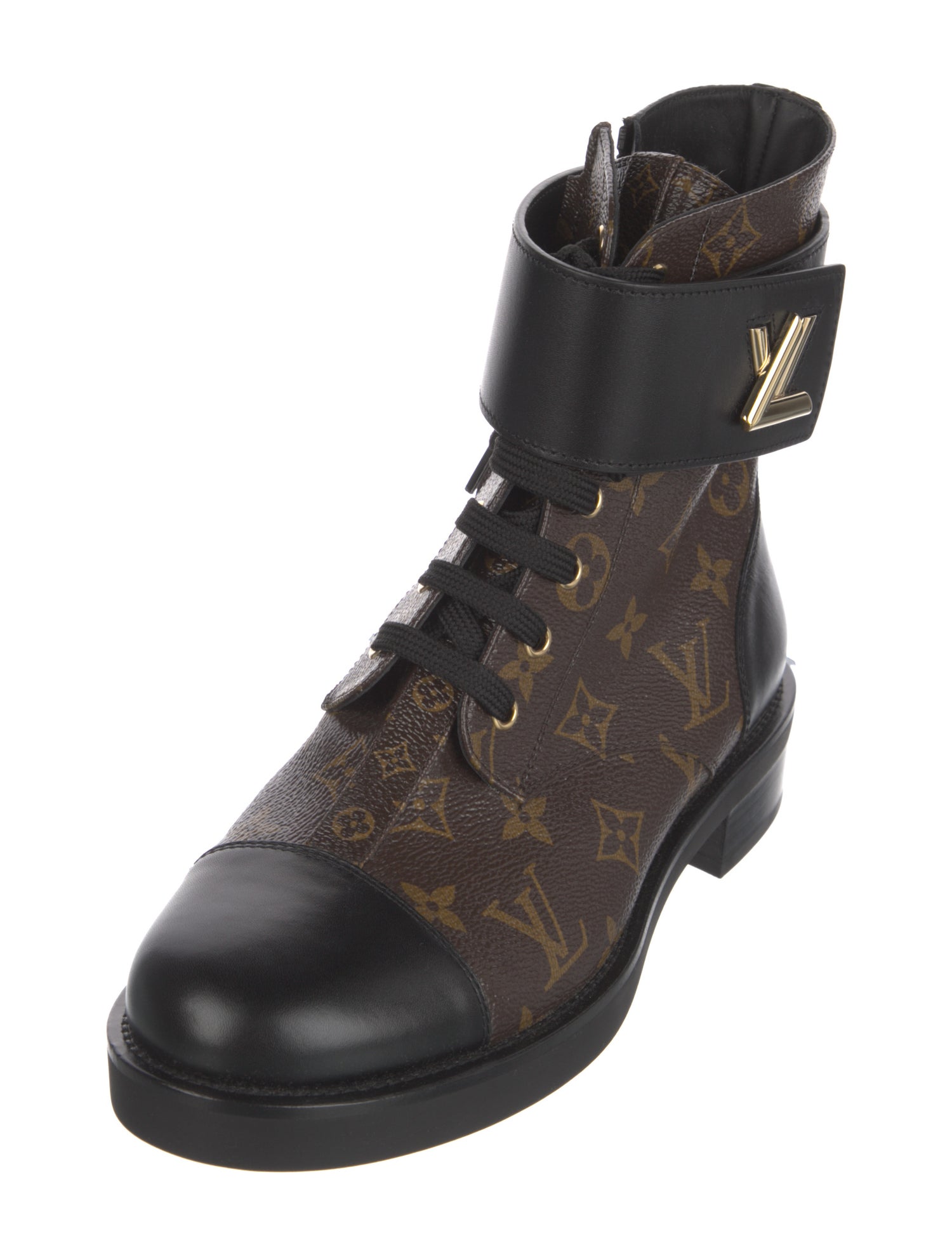 Louis Vuitton LV Monogram Leather Trim Embellishment Combat Boots