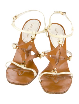 Louis Vuitton Leather Cutout Accent T-Strap Sandals