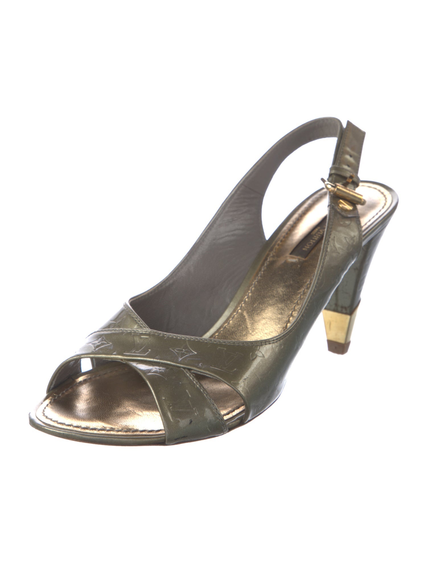 Louis Vuitton LV Monogram Patent Leather Slingback Sandals