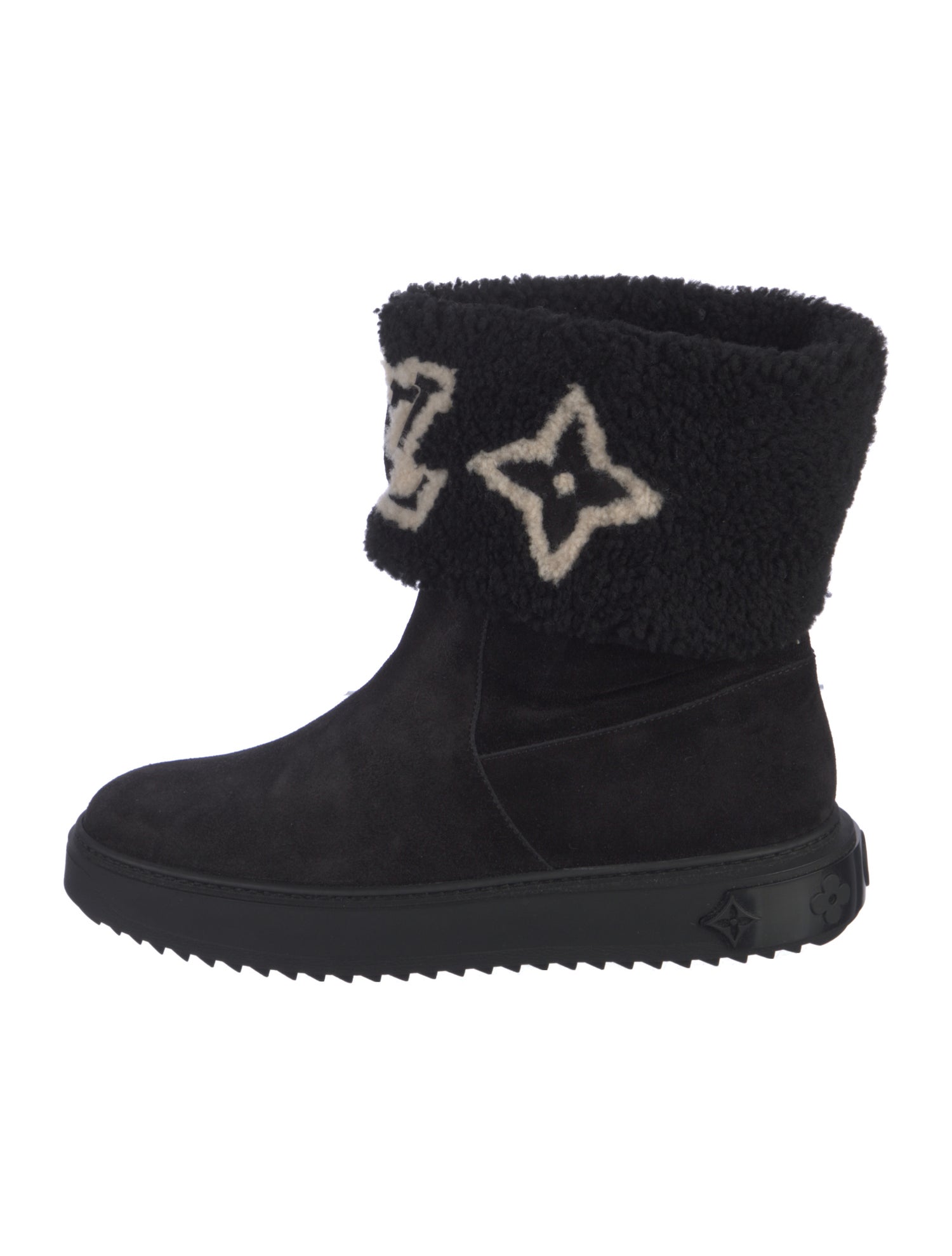 Louis Vuitton Monogram Pattern Suede Moto Boots