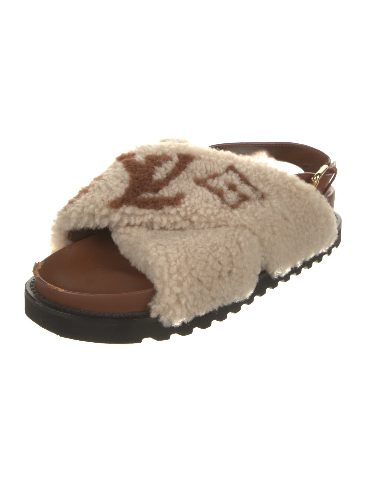 Louis Vuitton LV Monogram Shearling Slingback Sandals