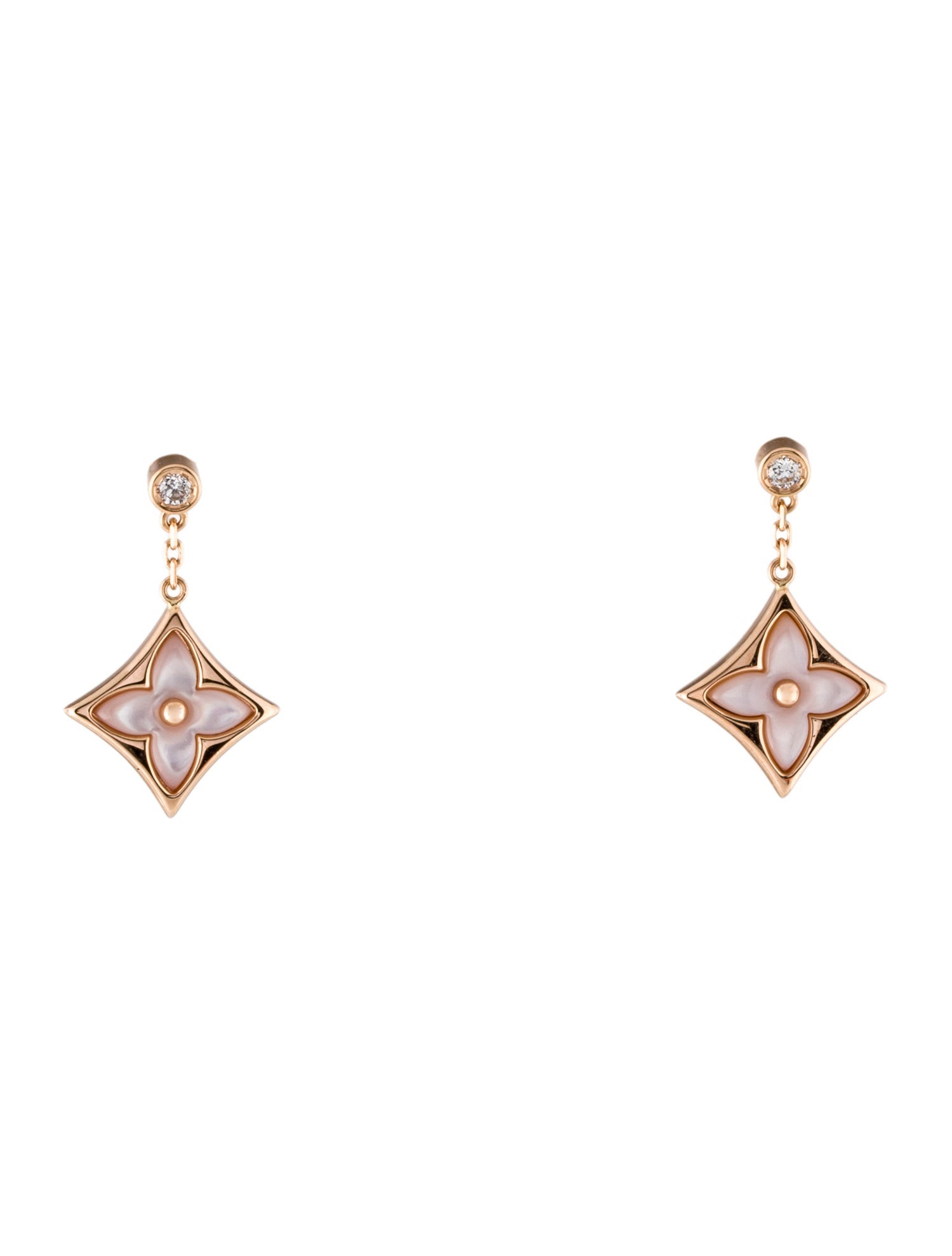 Louis Vuitton 18K Mother of Pearl & Diamond Color Blossom BB Star Drop Earrings