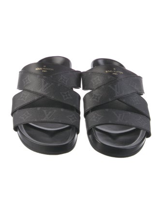 Louis Vuitton Monogram Eclipse Leather Trim Embellishment Slides
