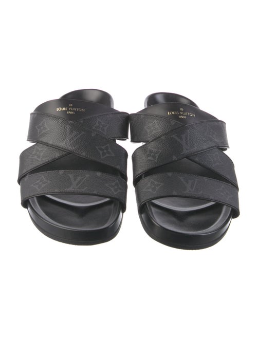 Louis Vuitton Monogram Eclipse Leather Trim Embellishment Slides