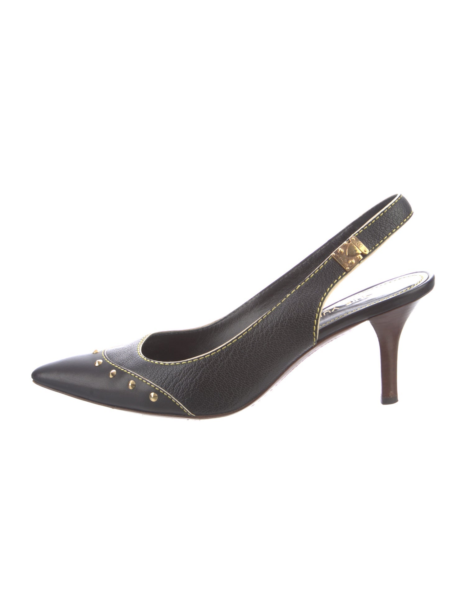 Louis Vuitton Leather Studded Accents Slingback Pumps
