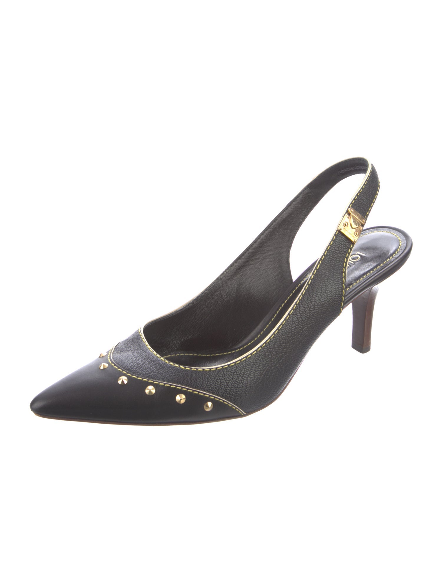 Louis Vuitton Leather Studded Accents Slingback Pumps