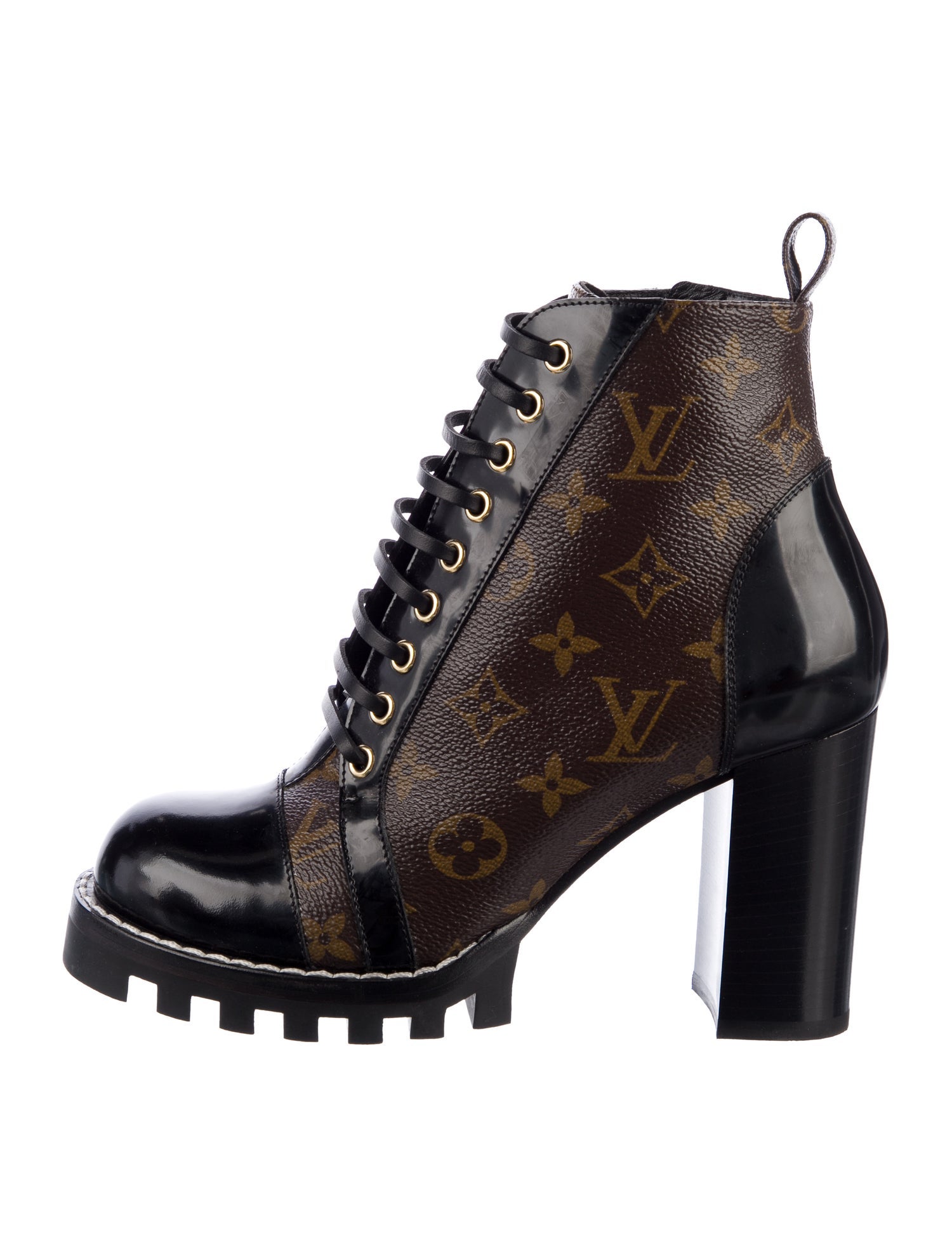 Louis Vuitton LV Monogram Leather Trim Embellishment Combat Boots