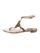 Louis Vuitton Leather Crystal Embellishments T-Strap Sandals