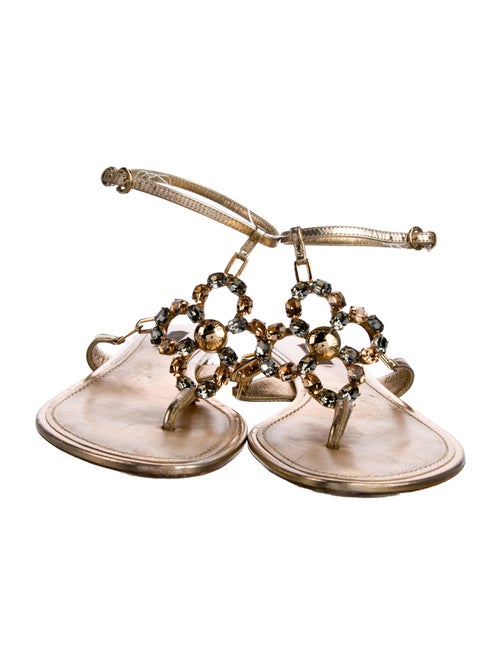 Louis Vuitton Leather Crystal Embellishments T-Strap Sandals