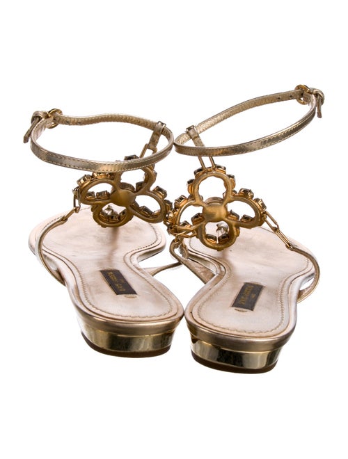 Louis Vuitton Leather Crystal Embellishments T-Strap Sandals