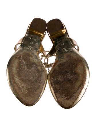 Louis Vuitton Leather Crystal Embellishments T-Strap Sandals