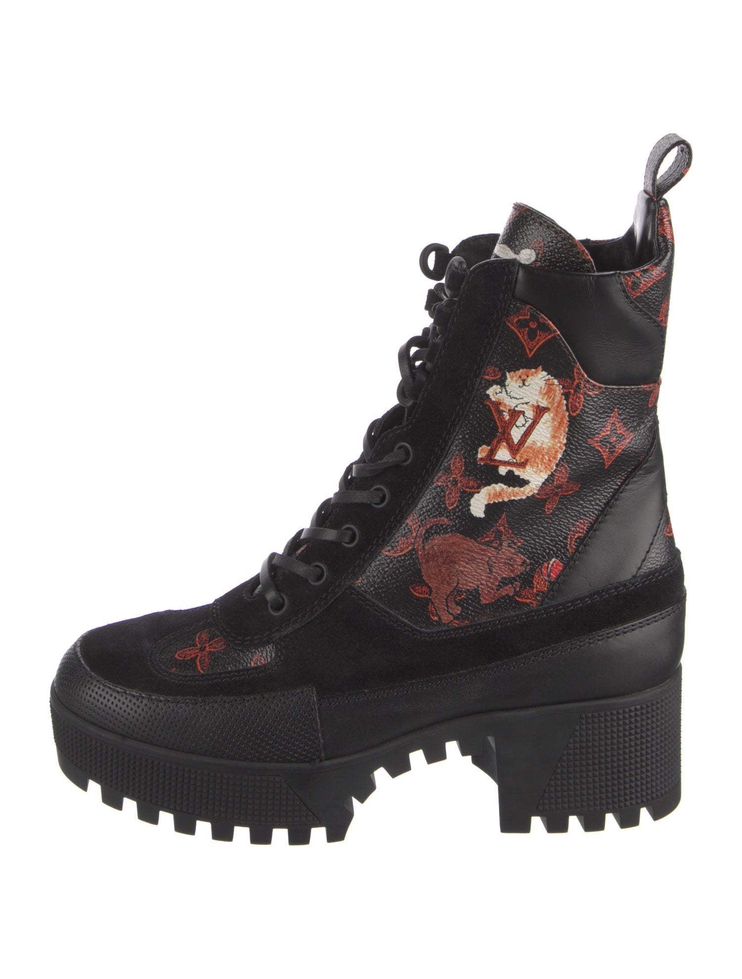 Louis Vuitton LV Monogram Leather Trim Embellishment Combat Boots