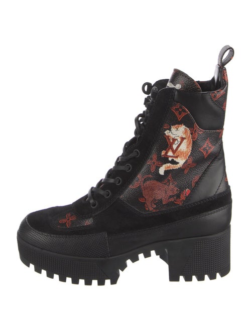 Louis Vuitton LV Monogram Leather Trim Embellishment Combat Boots