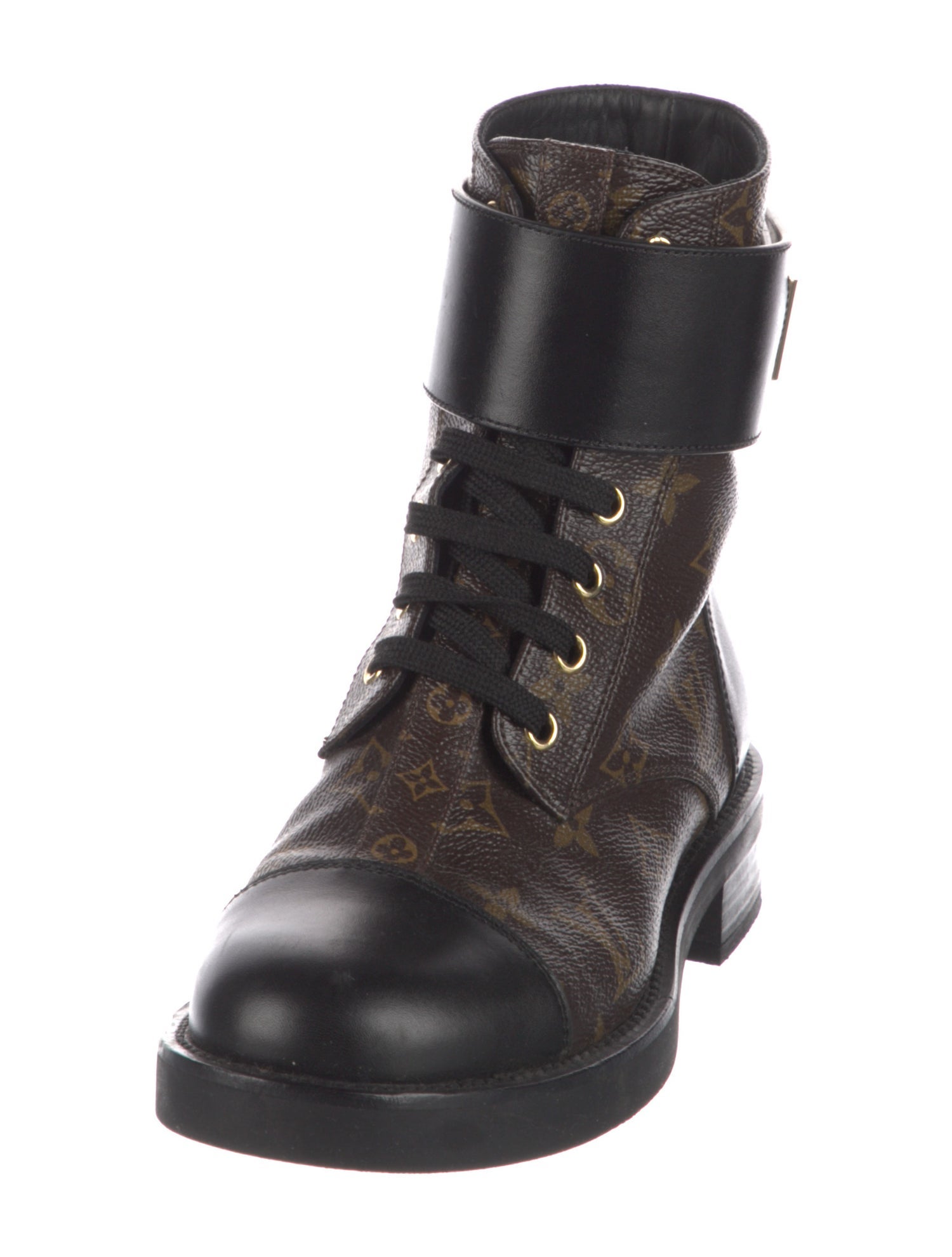 Louis Vuitton LV Monogram Leather Trim Embellishment Combat Boots