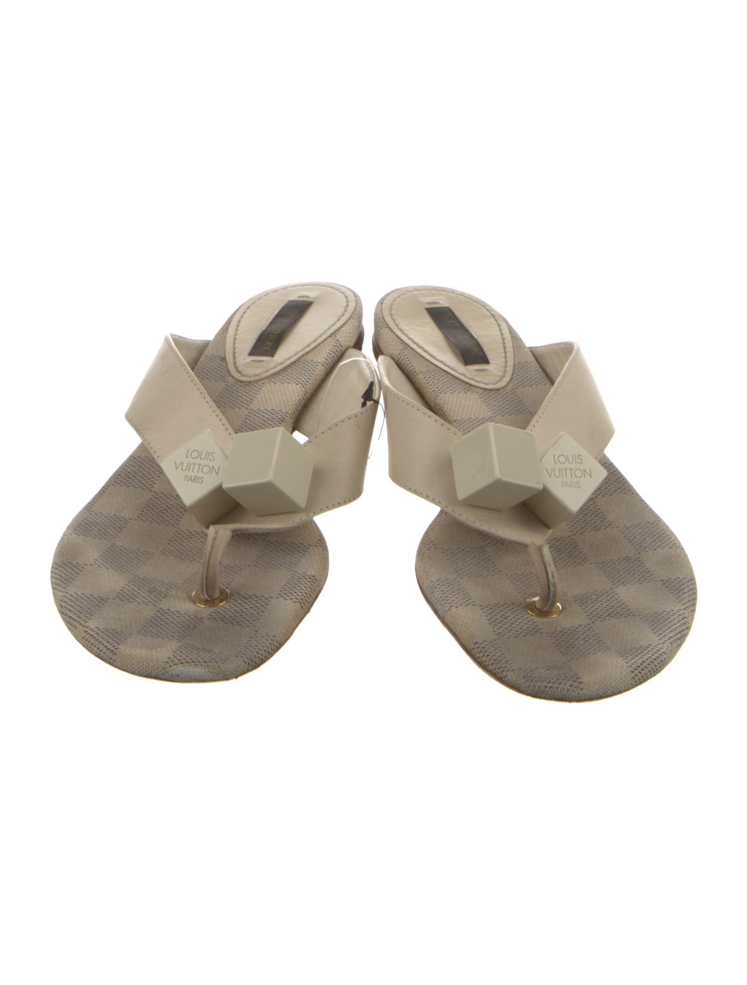 Damier Azur Pattern Leather Slides