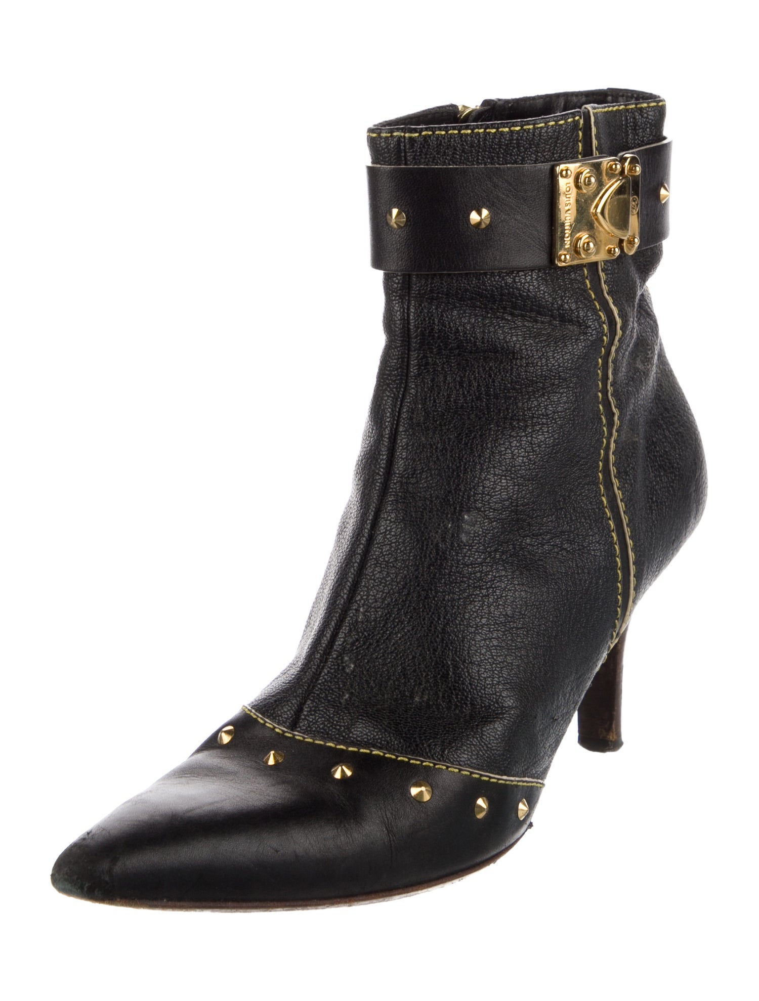 Louis Vuitton Leather Studded Accents Boots