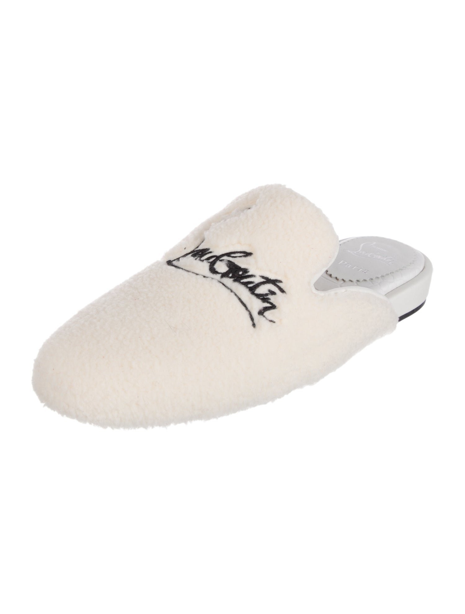 Christian Louboutin Shearling Embroidered Accent Mules